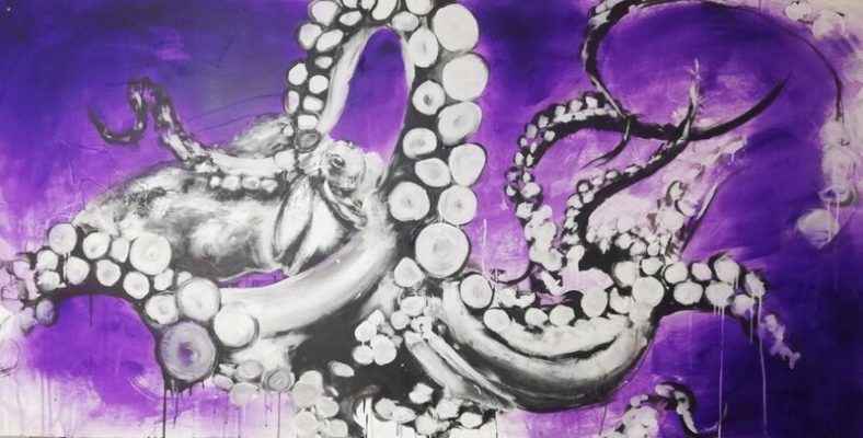 A Krake aka deep sea I 200 x 100 I Acryl auf Holz I 2020